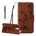 Produktbild Lederhülle für Samsung Galaxy S4 Mini Hülle, ZCRO Ledertasche Schutzhülle Brieftasche Flip Case Bookstyle Slim Stoßfest Wallet Cover mit Muster Blumen Schmetterling Kartenfach Magnet Handschlaufe Handyhülle Leder Schutz Etui Hüllen Schale Handytasche mit Stift Stylus für Samsung Galaxy S4 Mini (Design 2 Braun)