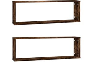 vidaXL Smoked Oak Wall Cube Shelves - 2 pcs Set in Engineered Wood - Modern Wall Mounted Display Shelves with Open Compartments - Ideal for Living Room Decor