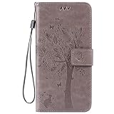 Hülle für Appple iPhone 6 Plus / 6S Plus Muster, TOCASO Ultra Thin PU Leder Flip Cover Tasche Ledertasche Handytasche Schutzhülle für iPhone 6 Plus / 6S Plus Buchstil Handyhülle Protective Case Etui Bumper Schale Wallet vollständig schützende Design Katzen und Baum mit Magnetverschluss Ständerfunktion ID Karte Slots Pouch Soft Silikon Backcover Rückseite shell kunstlederhülle + Schwarz Stylus Pen Grau - 2