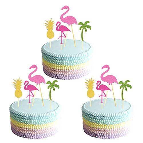 BESTOMZ 12 Stück Hawaii Cake Toppers Flamingo Ananas Deko Picker für Luau-Beach-Party
