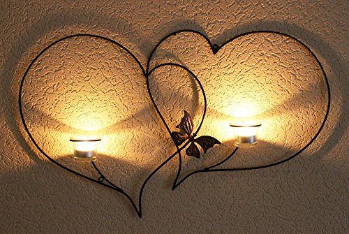 DanDiBo Doppelherz Wandteelichthalter Herz 65 cm Teelichthalter aus Metall Wandleuchter - 4