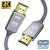 [3 fach geschirmt/HDMI Nylon Kabel]:Das 4k HDMI Kabel 1.5m ist auch durch eine extra starke Dual OFC Aluminiumfolie Abschirmung und Cell PE Isolierung geschützt. Die Konstruktion des HDMI Kabels trägt zu minimalen Signalverlust und die Beseitigung von elektromagnetischen Verzerrungen.Geflochtenes Kabel HDMI macht es flexibel und langlebig.Nicht so rissig wie ein billiges Kunststoffkabel.Das HDMI HighSpeed Kabel wird mit einer Staubschutzkappe geliefert