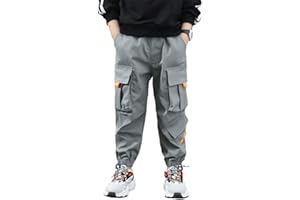 Rolanko Pantaloni Cargo per Ragazzi, Vita Elastica Completa Pantaloni da Uniforme Scolastica per Bambini vestibilità Regolare età 6-14 Anni