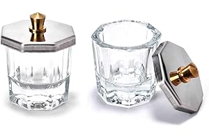 EBANKU 2 Set di Piatti Dappen Vetro con Coperchio Piatto Polvere Unghie Acrilico Liquidi Piatto Dappen con Coperchio in Acciaio Inox Ciotola in Cristallo per Miscelare Liquidi Polvere Strumenti Unghie