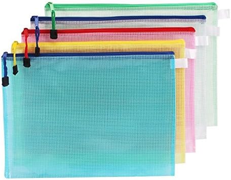 Wskderliner 10 Pcs Plastic Wallets Folders Zipper Bags Extra Thick Mesh Document Bag A3 School Office Stationery Organiser for Travel Packing