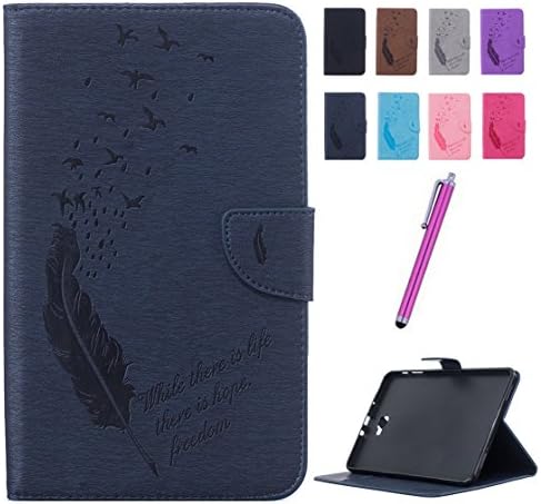 Romtronic Practical and Fashion Flip Feather Pattern Premium Wallet Case Back Cover with Stand and credit Card Holder Function mobile Case for Samsung Galaxy Tab A 10.1 2016 (SM-T580 \ SM-T585), Stylus Pen included (Deepblue)