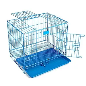 PSK PET MART Blue Powder Coated 24-inch Iron Cage with Removable Tray for Dog (Large)