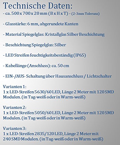 B-WARE LED Badspiegel Spiegel 50 x 70 cm Spiegel mit Beleuchtung Bad Spiegel 667982-1-W57 – warm – weiß - 4