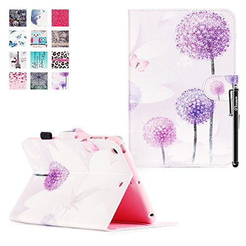 iPad Mini 3 Hülle, Deenor Colorful Painting and Stylish Drawing Wallet Case Book Style PU Leder Flip Protective Stand Flip Schutzhülle Hülle für Apple iPad Mini 1/2/3 Generation. (Three flowers)