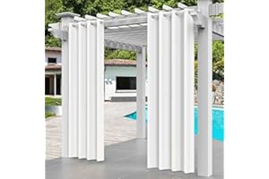 Comlax Outdoor Vorhänge mit Ösen Wasserdicht, 132x275cm Weiß Outdoor Vorhang Pavillon Balkon Vorhang Sichtschutz Schutz Für Veranda/Pergola/Garten/Schiebetür/Pavillon, 1 Stück
