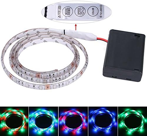 FISHBERG Super Bright Battery Powered Water-proof 3528 SMD LED Strip Light for TV Computer Desktop Laptop Tablet PC Car Cigar Lighter Background Decorative (2m 120LEDs, Multi-coloured)