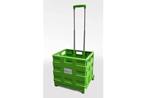 LEISURE DIRECT ® Heavy Duty Extra Large Green Folding Foldable CAR Boot CART Crate Box Trolley for Teachers College Books FOLDERS 40KG Capacity Folds Flat (Lime Green Trolley)