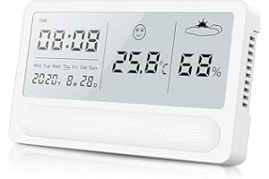 FOXNSK Indoor Digital Thermometer Hygrometer, Accurate Room Temperature Gauge Humidity Monitor with Max Min Records and Digital Alarm Clock, Easy to Read, LCD Display for Home Office