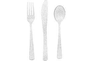 UNIQUE Kunststoffbesteck für 6 Personen - Silberglitter - 18-teilig