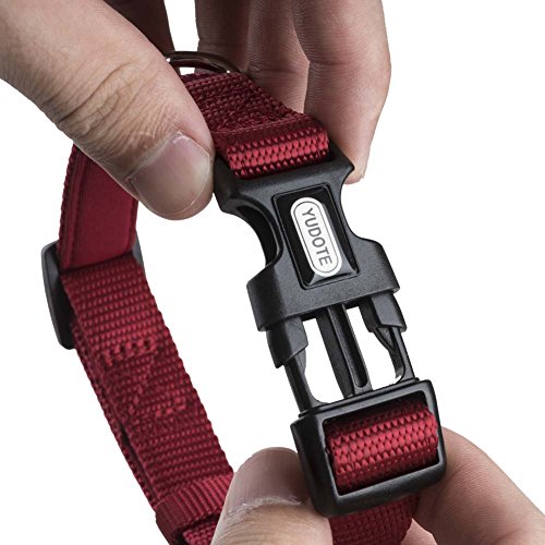 Yudote Collier de Chien réglable en Nylon Rembourrage en néoprène Souple Chiots Cou de Chien de Petite Taille 25-38cm, Rouge