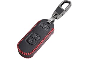 Happyit Skórzane etui na kluczyki samochodowe brelok do Mazda 2 3 5 6 CX-3 CX5 CX-5 M2 M3 M5 M6 3 przyciski Fob Keyless (czerwona linia)