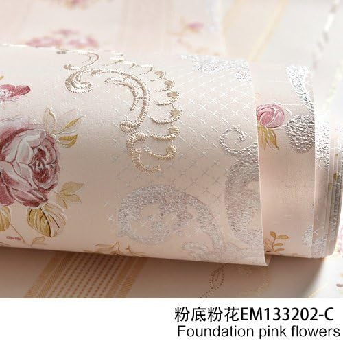 Reyqing European Style Non-Woven Garden Wallpaper, Ab Version, Striped Wedding Room, Bedroom Living Room Wallpaper,A Edition Foundation Powder Flower 133202,Wallpaper Only