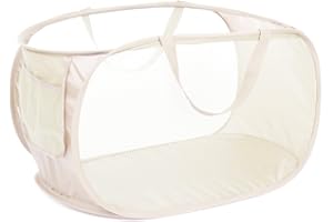 Diggoour Durable Collapsible Laundry Baskets, Mesh Pop Up Laundry Hamper with Handy Pocket, Foldable Clothes Hamper with Reinforced Carry Handles for Laundry, Bathroom, Kids Room or Travel Beige