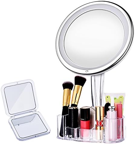【Great Valentine's Gift】LED Illuminated Cosmetic Mirror, LiSmile 10X Magnifying Light Makeup Mirror with Light, Storage Box and a Small Mirror for Tabletop, Travel, Shaving, Dressing( Black)