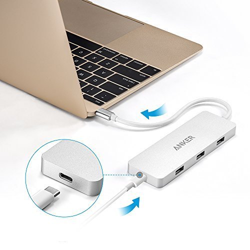 Anker Premium USB-C Hub mit Power Delivery, 3 USB 3.1 Gen 1. Ports, 1 USB-C Ladeport , Aluminiumgehäuse für das neue Macbook und Chromebook Pixel ( Weiß) - 2