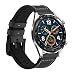 Produktbild Leafboat Kompatibel Huawei Watch GT Armband,Silikon Sportarmband mit Echtleder Huawei GT Armband Ersatzarmband mit Schnellverschluss Metallschnalle für Huawei Watch GT--Schwarz