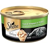 Sheba Deluxe Premium Adult (1+ Years) Wet Cat Food, Tuna & Snapper in Gravy, 85 g Can, High-Moisture Gravy cat Food for Healt