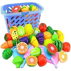 LVPY 23 pièces Appareil de Cuisine Jeux Enfants Jouet Enfant Cuisine pour Enfant, Fruits et légumes et gâteau pour Les Enfants Ensemble