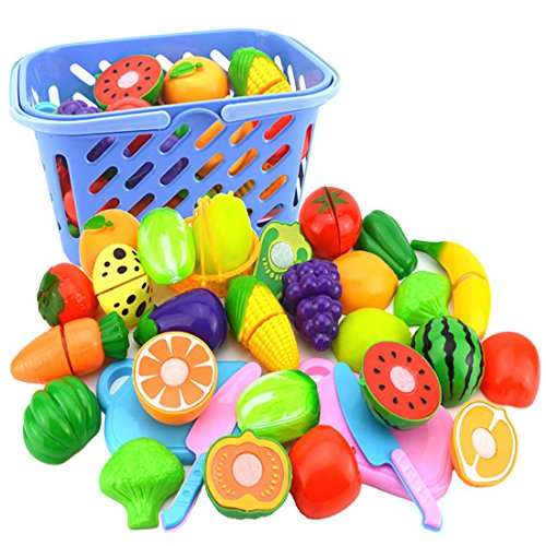 LVPY 23 pièces Appareil de Cuisine Jeux Enfants Jouet Enfant Cuisine pour Enfant, Fruits et légumes et gâteau pour Les Enfants Ensemble