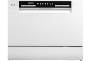 SIA TTD6W White Tabletop Mini Dishwasher, 6 Programmes, 6 Place Settings, LED Display, Ideal for Kitchen Counter Top, Caravans, Mobile Homes, 2 Years Parts and Labour Guarantee