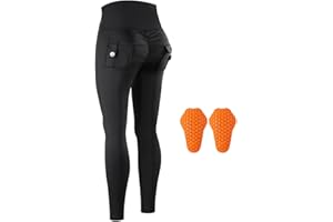 WOSAWE Pantalon de Moto pour Femme Taille Haute Booty Lifting Po Push Up Gym Legging de Sport