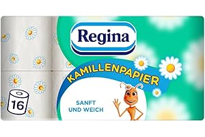 ‎REGINA Regina Kamillenpapier 3-lagiges Toilettenpapier – 16-Rollen-Packung, 150 Blatt pro Rolle, Weich und Sanft mit Kamillenduft und FSC-zertifiziertem Papier