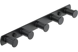 SAYAYO Ganchos Adhesivos Para Pared Percheros Negro Colgadores Pared Adhesivos Acero Inoxidable Toalleros Perchas 5 Ganchos para Dormitorio, Baño, Cocina, EGYT1000B-5