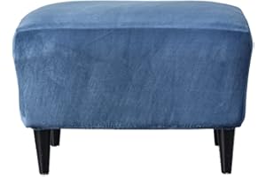 Highdi Ottoman Cover Rectangle, Solid Color Velvet Thickening Stretch Footstool Slipcover, Protector Cover with Elastic Bottom, Removable Washable Dustproof Footrest Pouffe Covers (Navy blue)