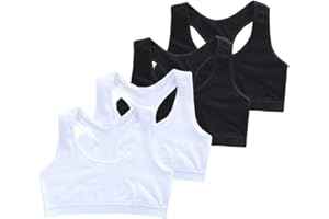 Katutude Reggiseno Sportivo da Ragazza con Cinturino per Spaghetti, Confezione da 4 Reggiseno da Allenamento per Ragazze, Top Corto per Bambini per Bambina Ragazza 9-14 Anni