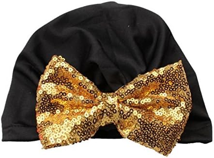 Baby Elastic Turban Head Wrap Headbands Toddler Girl Hairbands Bow Skull Caps (Black&Gold)