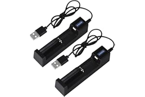 PANLOUTING 2 Pack | USB Chargeur pour 18650 Batteries | Chargeur à Emplacement Unique pour Batteries 3,7V 26650/18650/17670/14500/10440/16340