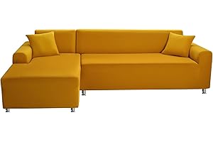 Mingfuxin Sectional Couch Covers, Stretch Sofa Slipcovers L Shaped Anti Slip Corner Sofa Cover Chaise Lounge Protector with 2 PCS Pillow Covers for 3 Seaters + 3 Seaters L-Type Sectional Sofa Couch
