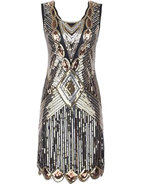 PrettyGuide Damen 1920er Gatsby Pailletten Art Deco Scalloped Saum Inspiriert Flapper-Kleid