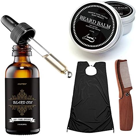 Cosprof Beard Balm Moustache Cream Beard Oil Grooming Kit - Conditioner Beard Balm Healthy Moisturizing Moustache Wax Folding Comb&Beard Catcher