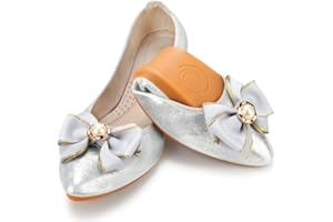 Padcod Womens Fold up Pumps Roll up Shoes Ladies Foldable Ballet Flats with Rhinestone, Portable Ladies Slip On Loafers