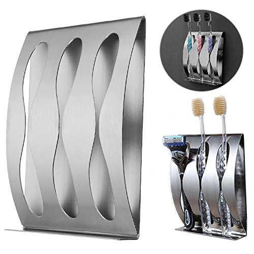 Itian Porte-Brosse à Dents en Acier Inoxydable, Fixation Mural, Auto-Adhésif, Trois Trous de Brosse à Dents Titulaire