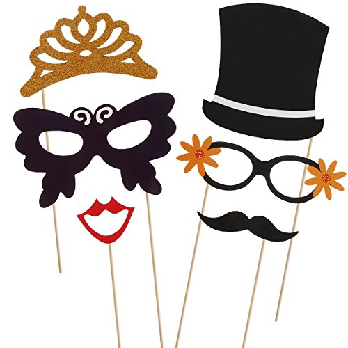 Photo Booth Props, Foto Booth Requisiten 60 Stücke Dress-up Zubehör & Party Favors Hochzeit DIY Kit für Hochzeit Photo Booth Reunion Geburtstage - 6