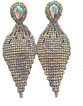 Diamante Crystal Shiny Sparkle Long Chandelier Bridal Wedding Costume Earrings (Rainbow 1)
