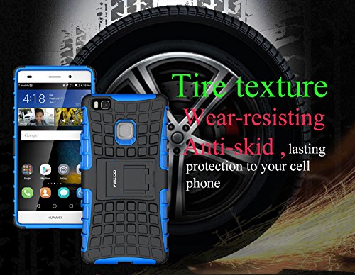 Funda Huawei P9 lite Pegoo El Soporte Incorporado A Prueba de golpes Anti-Ara  azos y Polvo Mezcla Doble Capa Armadura Proteccion Cover Case Caso Funda C  scara Caja para Huawei P9 lite  Azul 
