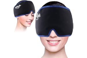 Hilph Poche de Glace en Gel pour Migraine, Bonnet Anti Migraine Relief Cap, Réutilisable Masque Mal de tête, Compresse Chaud Froid pour Migraine, Nervosité, Gonflement des yeux, Noir