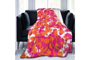 JOOCAR Flannel Throw Blanket Bold Girly Hot Pink Fuchsia and Orange Paint Vibrant Cozy&Soft Plush Pink Blankets for Bed Couch Living Room Sofa Chair