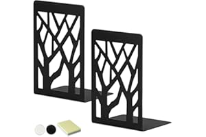DARUITE Bookends, Metal Bookends, Non-Slip Book Holder, Book Holder for Heavy Books, Bookends for Shelves, Home, Office, Desk, Kitchen (1 Pair, 165 x 90 x 120 mm, Black)