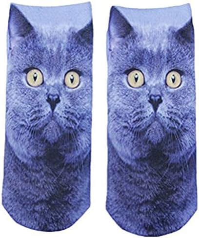 Xiaoqing 3D Printed Animal Women Socks Cute Cat Unisex Low Cut Ankle Socks 1 Pair Blue Cat
