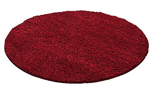 Hochflor Shaggy Rund Teppich Carpet Wohnzimmer vers. Farben & Größen Neu, Farbe:Rot, Größe:80 cm Rund - 2