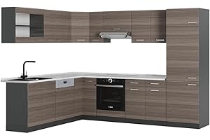 Vicco Cuisine en Angle R-Line, Gris Noble/Anthracite, 227x287cm, PT Marbre